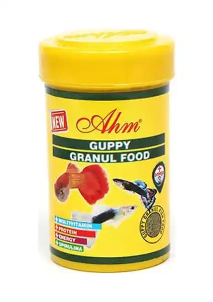 AHM Guppy Granul Food 100 Ml: Guppy ve Lepistes İçin Spirulina Zengin Balık Yemi