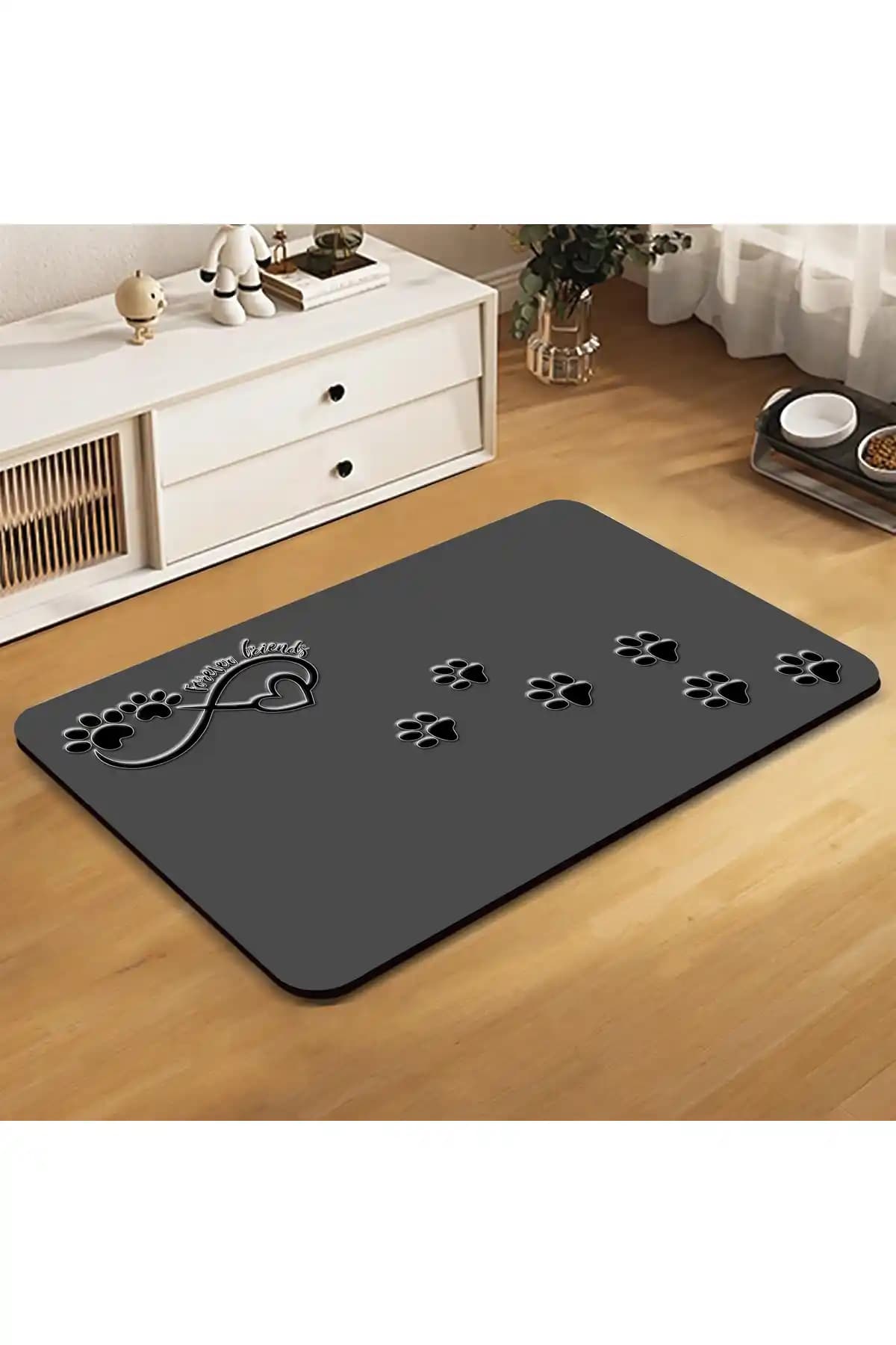 AsMat Paw Evcil Hayvan Besleme Matı: Su İtici, Kaymaz ve Kolay Temizlenebilir Tasarım