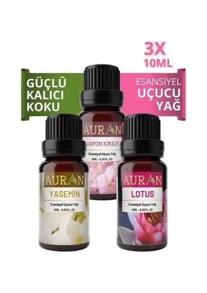 Auran Yasemin, Lotus ve Japon Kirazı Saf Esansiyel Uçucu Yağ Seti - 3x10 ml