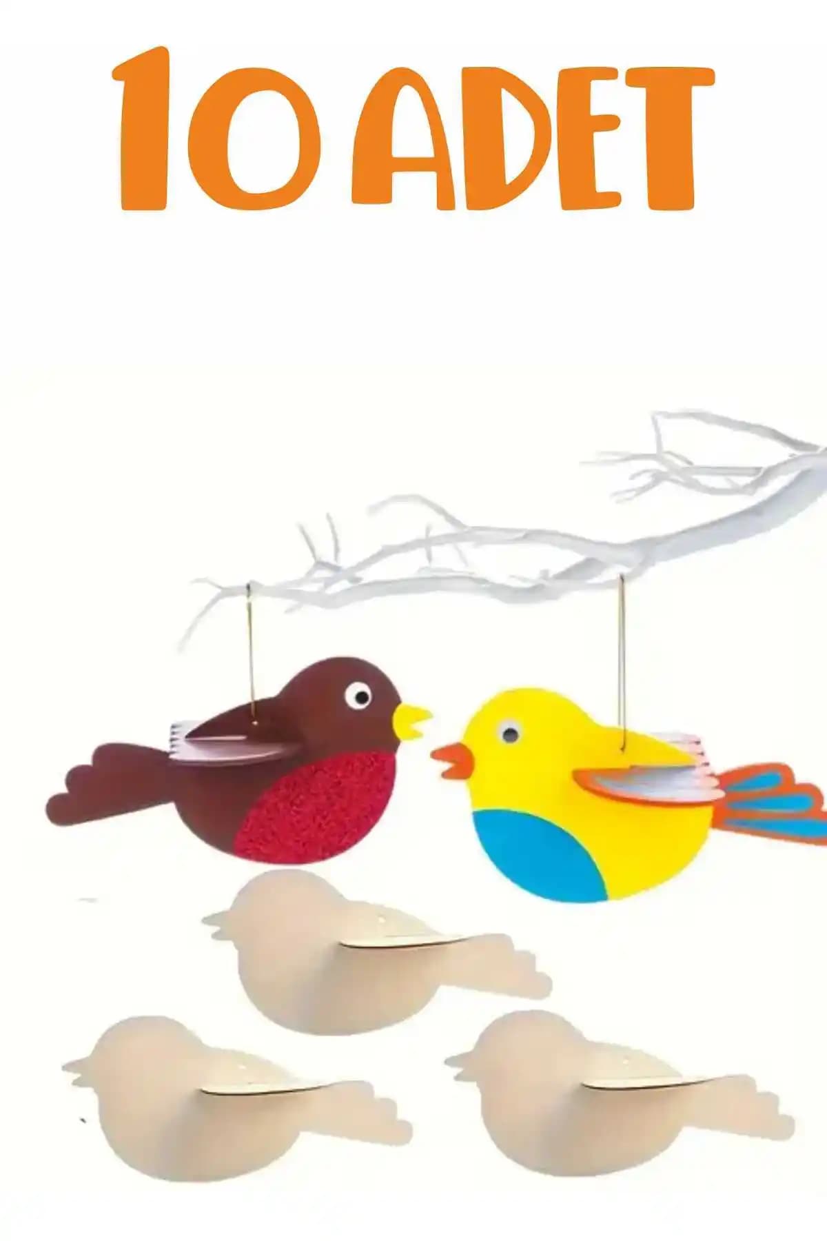 birlazer Sevimli Kuş Ahşap Boyama Seti 10 Parça - Çocuklar İçin Sanat ve Gelişim