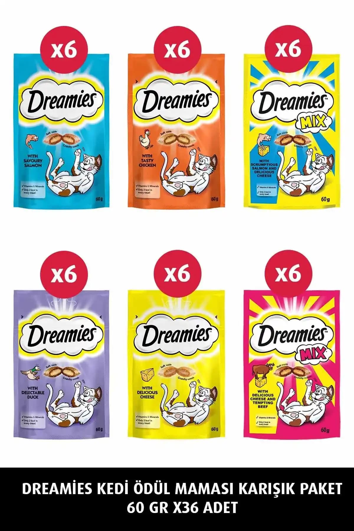 Dreamies Kedi Ödül Maması Karışık Paket 60 Gr X 36 Adet - Lezzetli ve Pratik Ödül