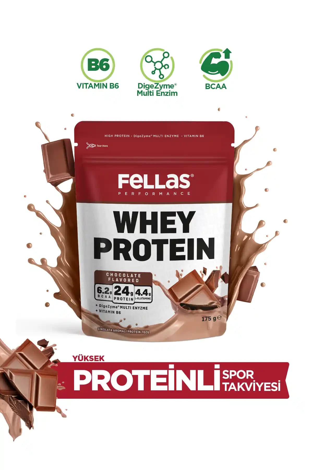 Fellas Whey Protein Tozu Çikolata Aromalı 175 g: Yüksek Protein ve BCAA Desteği