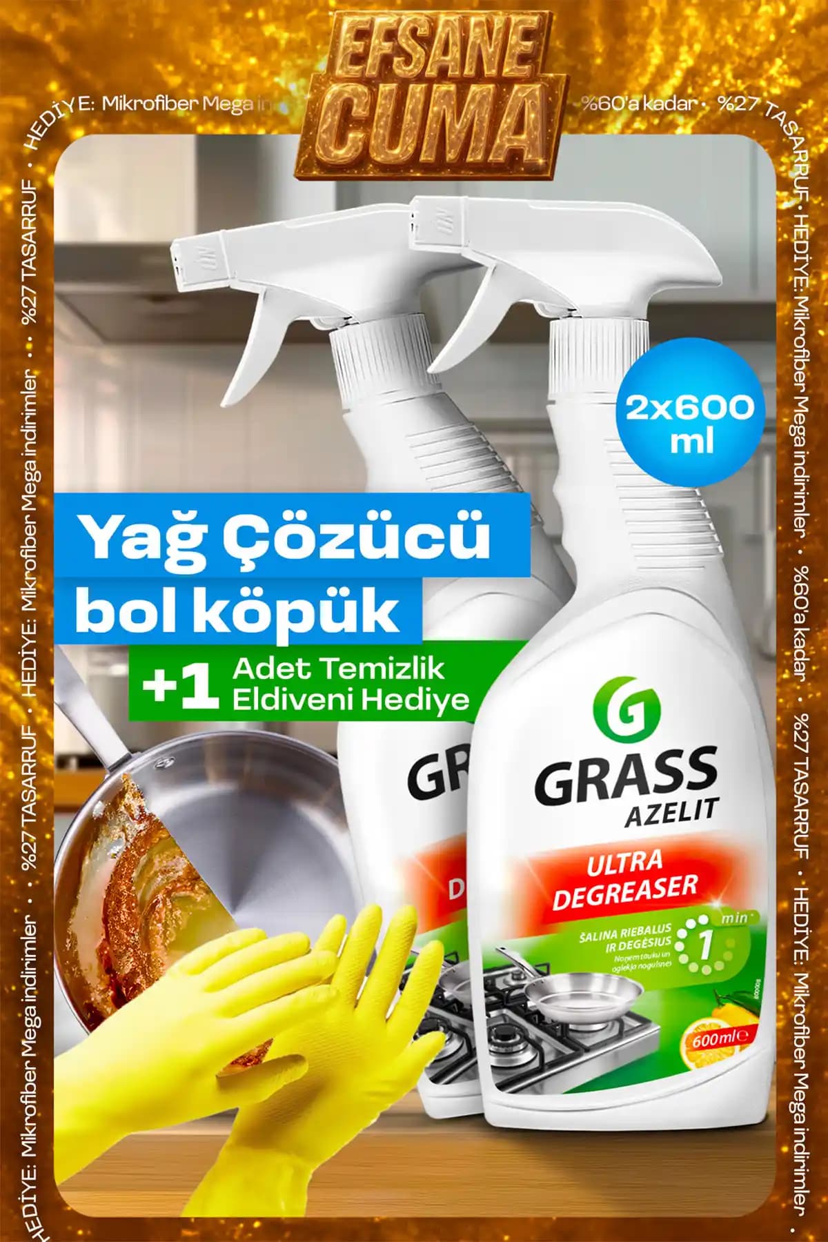 GRASS Azelit Yağ Çözücü 2'li Set – Mutfak ve Banyo İçin Etkili Kireç ve Yağ Temizleyici