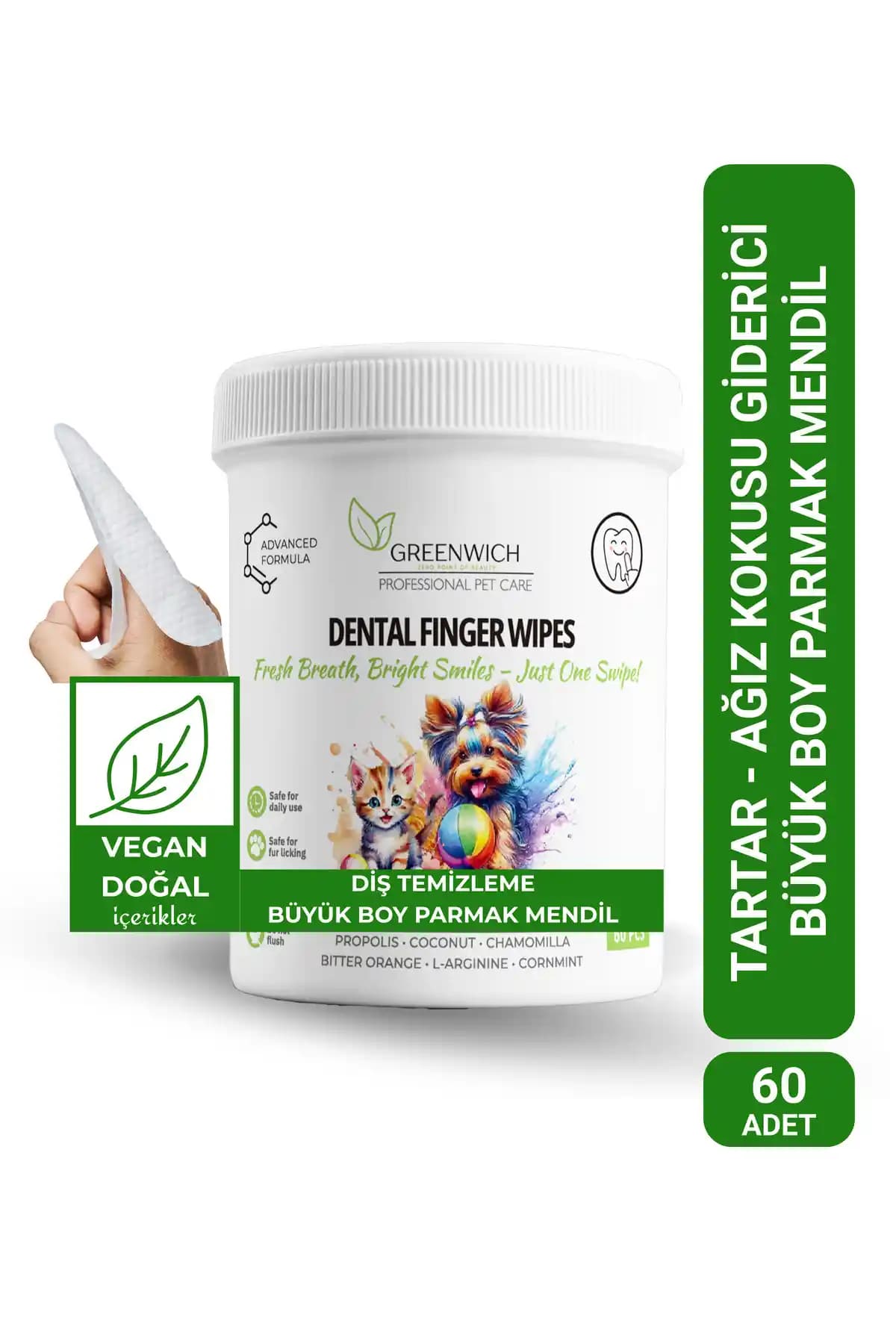 Greenwich Zero Point of Beauty Diş Büyük Boy Mendil 60 Adet - Evcil Hayvan Ağız Bakımı