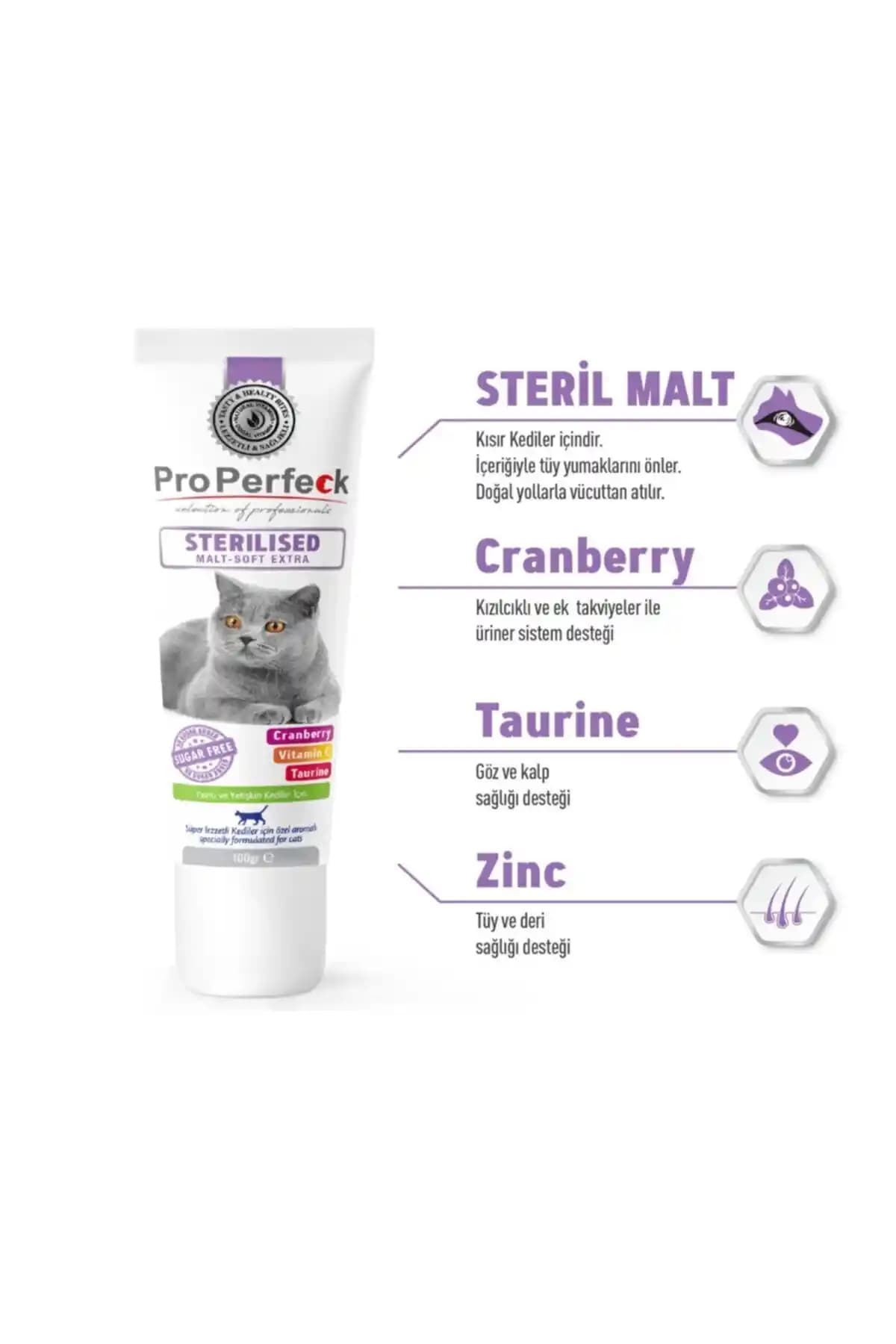 Kısırlaştırılan Kediler İçin Multivitamin Destekli pro perfeck Sterilised Malt-soft Extra Paste 100 Gr