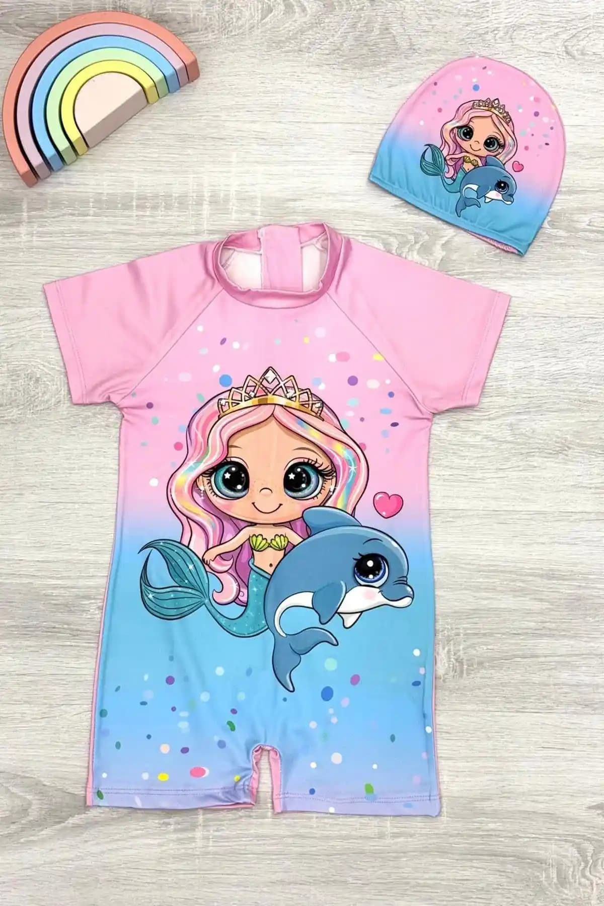 My Kids Wear Kız Çocuk Dalgıç Kumaş Gizli Fermuarlı Boneli Mayo Takımı 3-10 Yaş