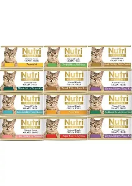 Nutri Feline Tahılsız Kedi Maması 12'li Karışık Paket - Sağlıklı ve Dengeli Beslenme