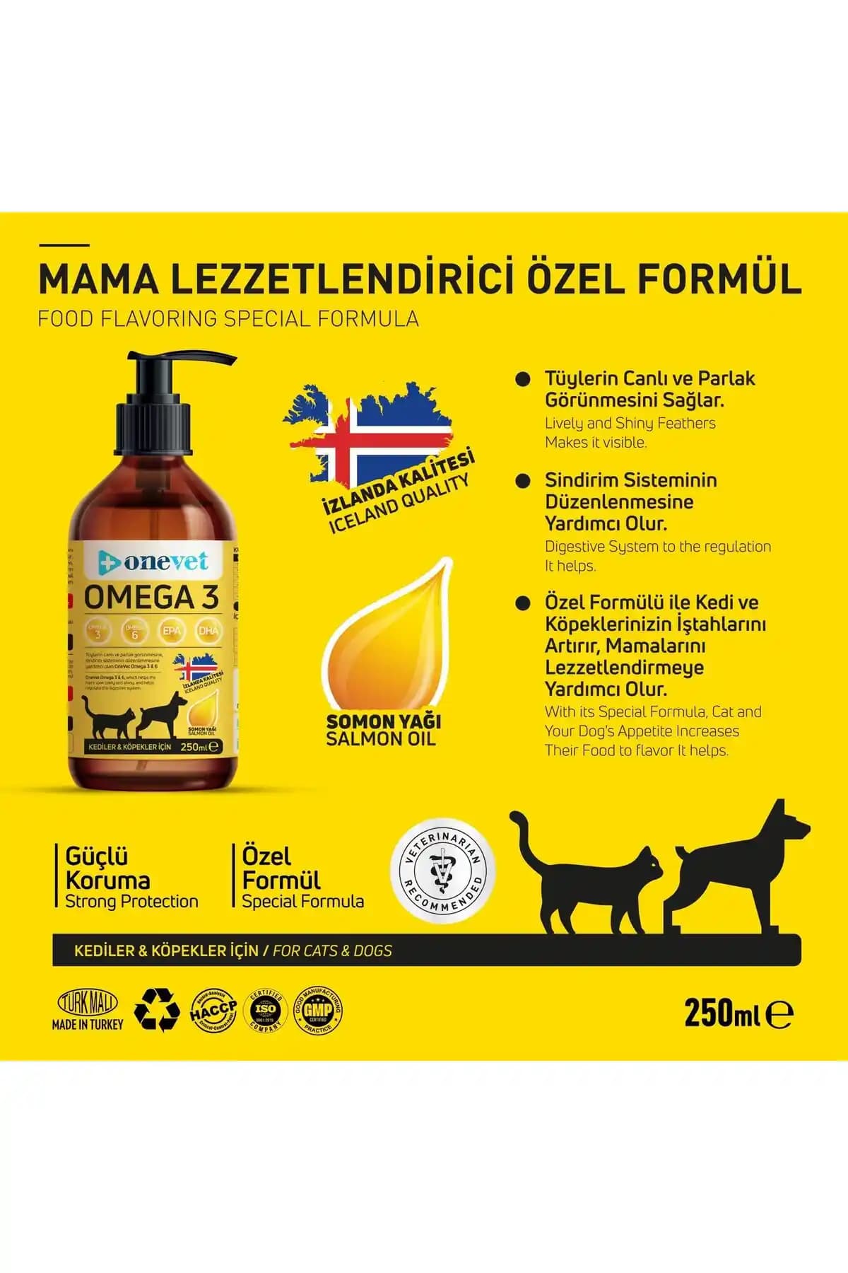 OneVet Omega 3 Balık Yağı 250 ml: Kedi ve Köpeklerin Tüy, Deri ve Sağlık Desteği