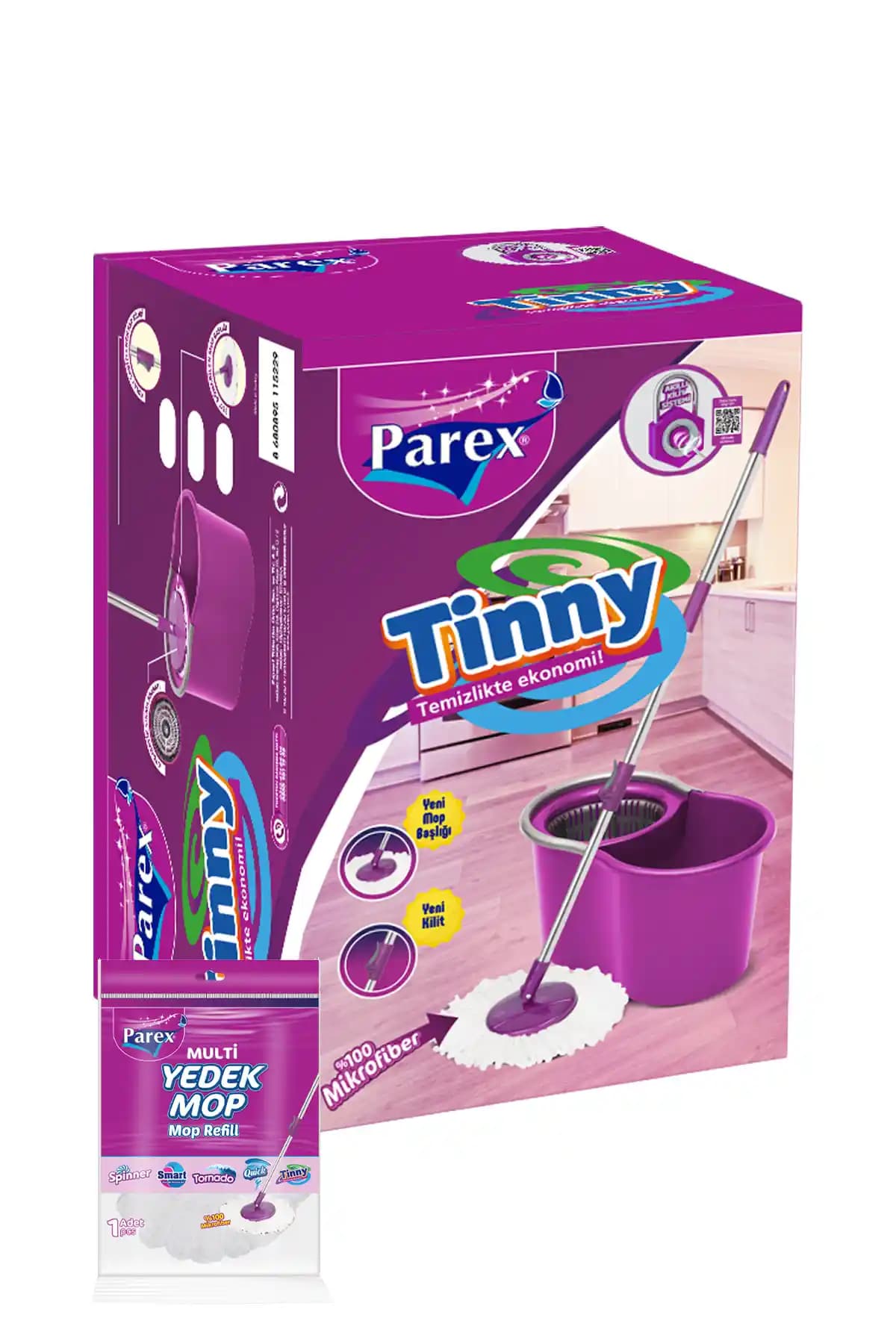 Parex Tinny Temizlik Seti: Döner Başlıklı Mop ve Yedek Mop Hediyeli Pratik Temizlik Çözümü