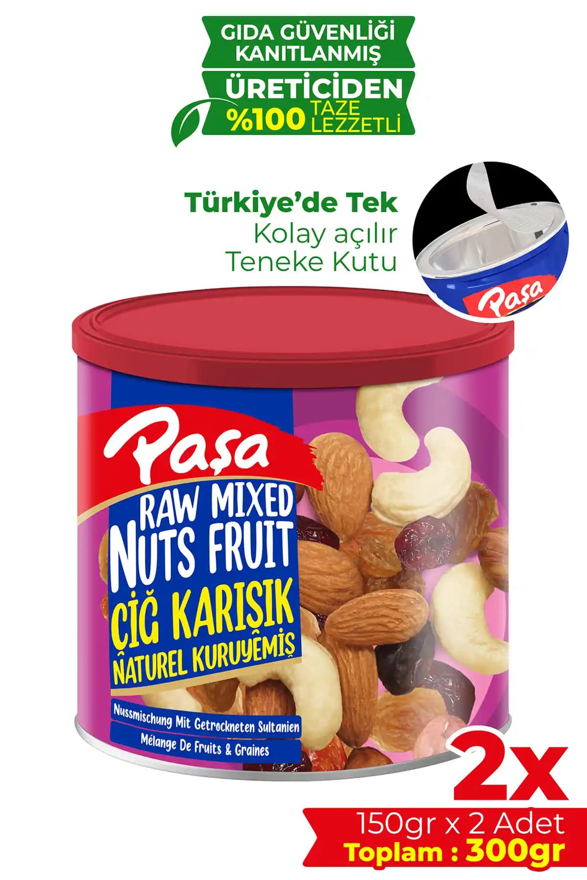Paşa Kuruyemiş Çiğ Karışık Kuruyemiş Teneke Kutu 150 gr x 2 Adet - Sağlıklı ve Taze Atıştırmalık