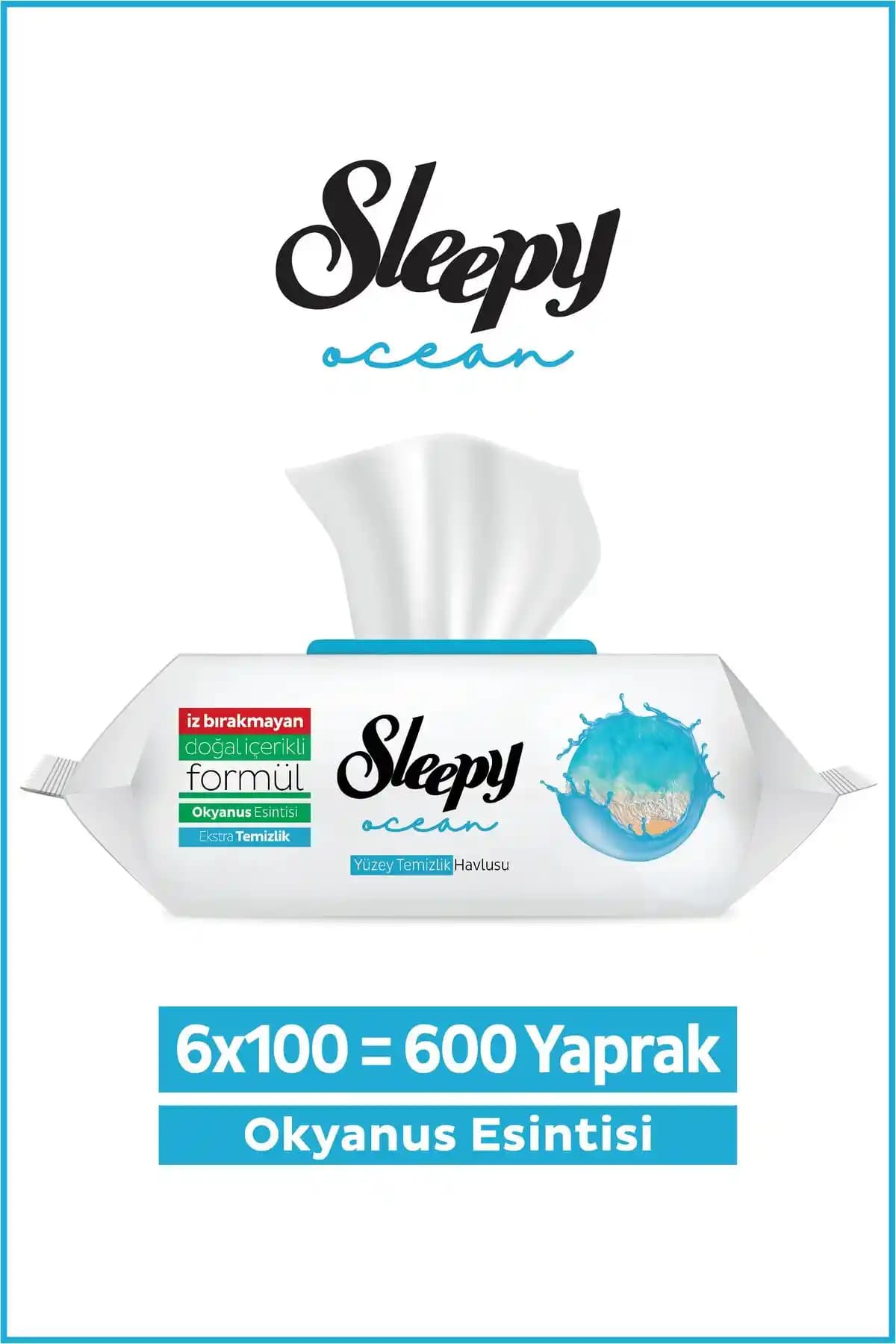 Sleepy Ocean Yüzey Temizlik Havlusu & Mendili 600 Yaprak Okyanus Esintisi Kokulu