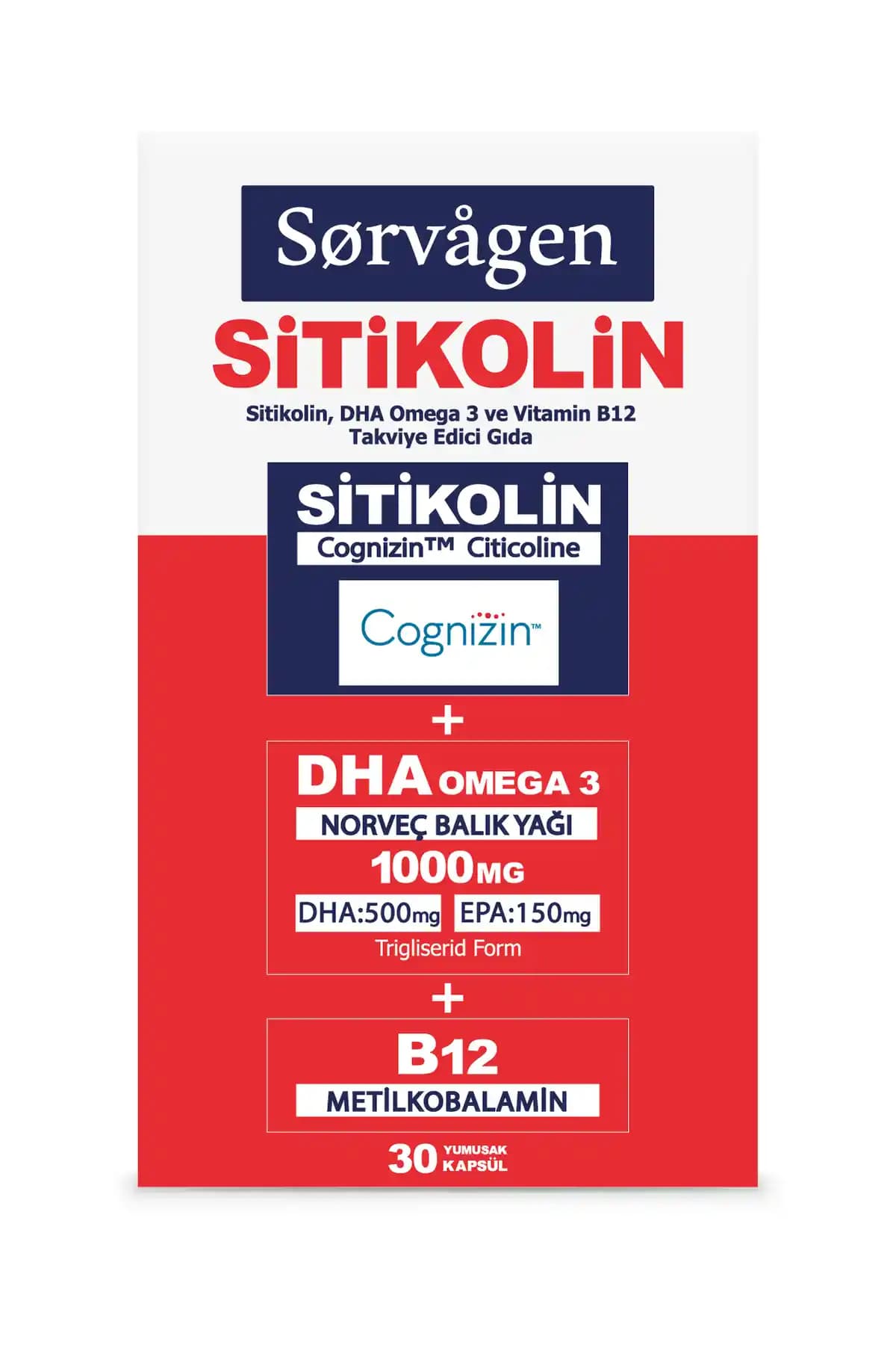 Sorvagen Smart Sitikolin Omega 3 Beyin Fonksiyonlarını Destekleyen Takviye Edici Gıda 30 Kapsül