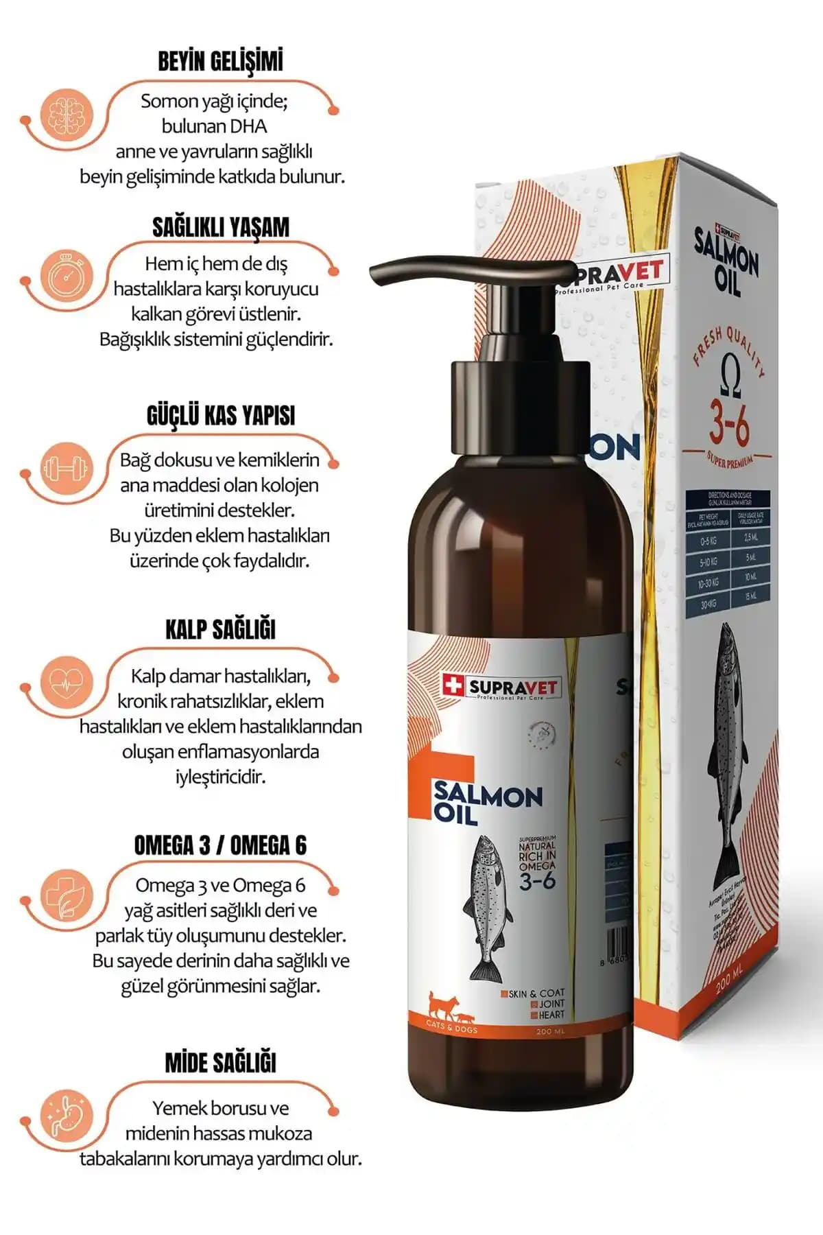Supravet Salmon Oil 200 ML: Norveç Somon Yağı ile Kedi ve Köpeklerin Sağlığını Destekler