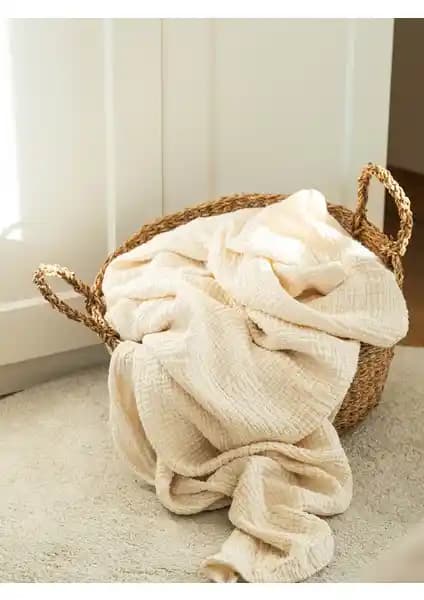 Tiny Lamb Brighton %100 Pamuk 4 Katlı Saçaklı Müslin Battaniye - Bebek Konforu İçin
