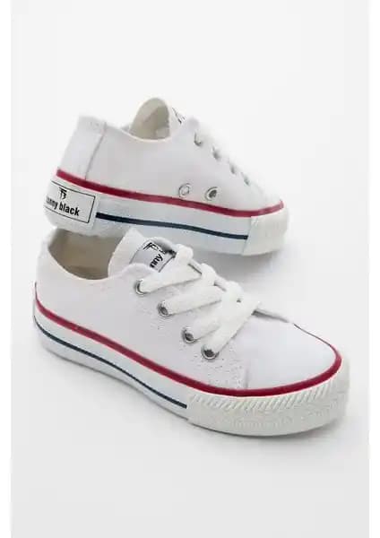 Tonny Black Çocuk Unisex Beyaz Sneaker Rahat Kalıp ve Bağcıklı Tasarım