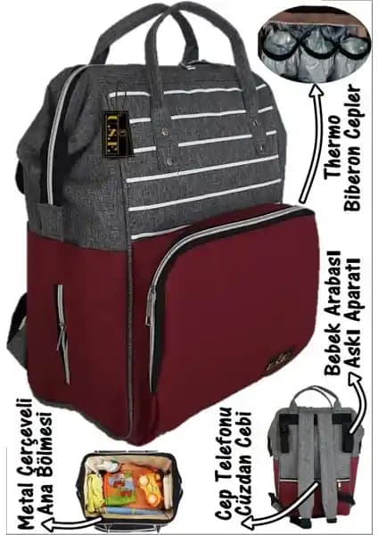 U.S.F Anne Bebek Bakım Sırt Çantası Çizgili Gri Bordo ve Lüx Model Karşılaştırması