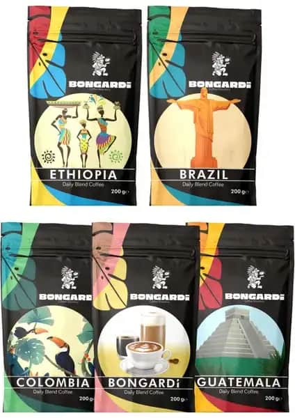 Bongardi Coffee Kahve Setleri Karşılaştırması Brezilya Etiyopya Colombia Guatemala ve Daily Blend Espresso
