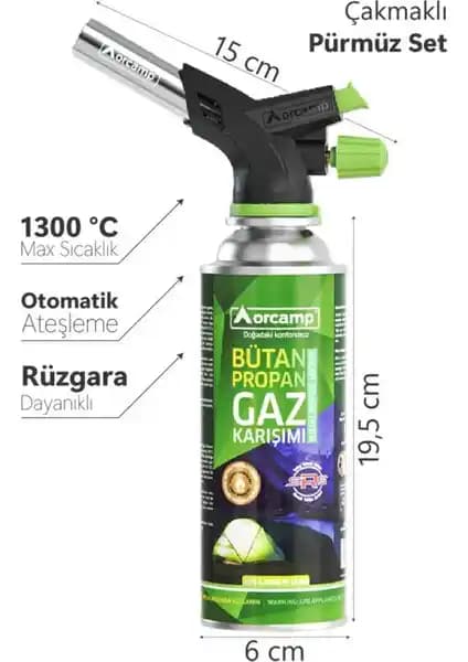 Acenter Orcamp Çakmaklı Kartuş Pürmüz Seti Yüksek Performanslı Çok Amaçlı Isıtıcı