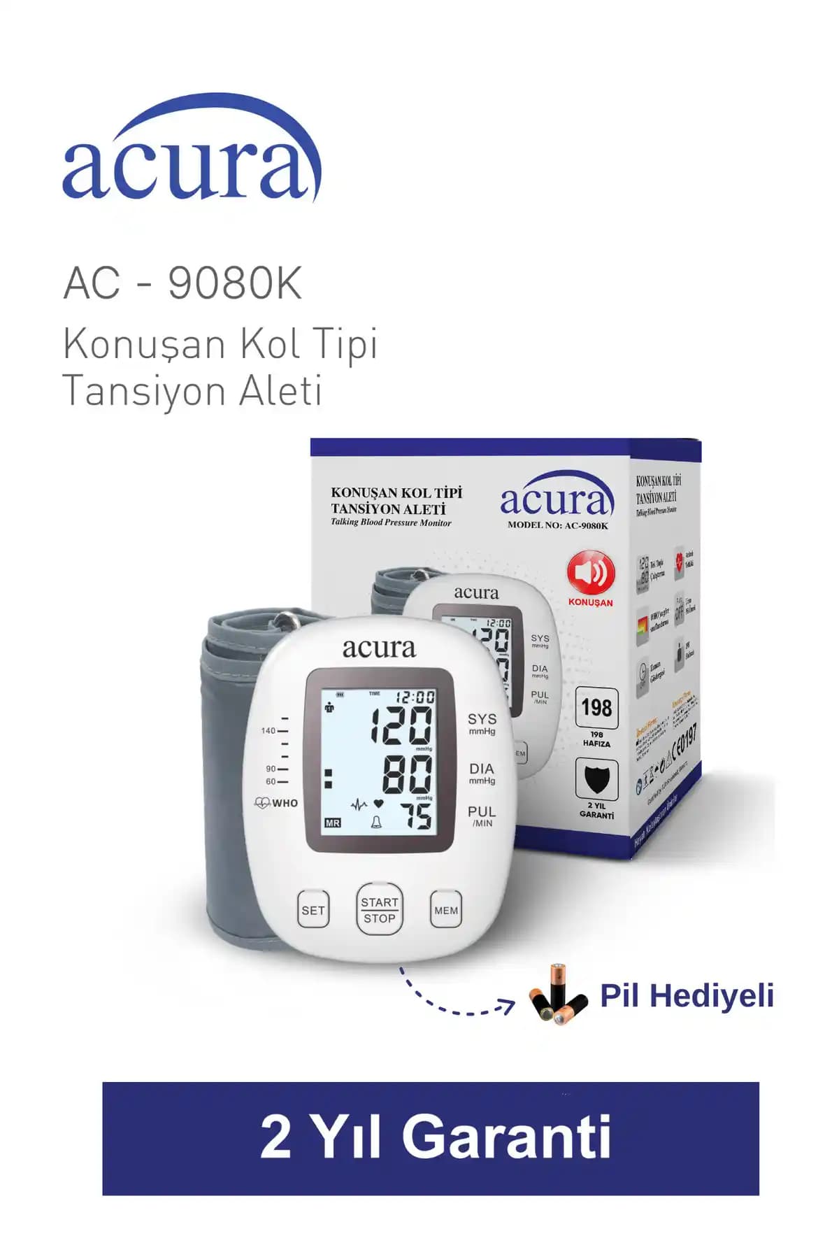 Acura AC-9080K Türkçe Konuşan Otomatik Dijital Tansiyon Aleti Sağlık Takibi İçin Uygun