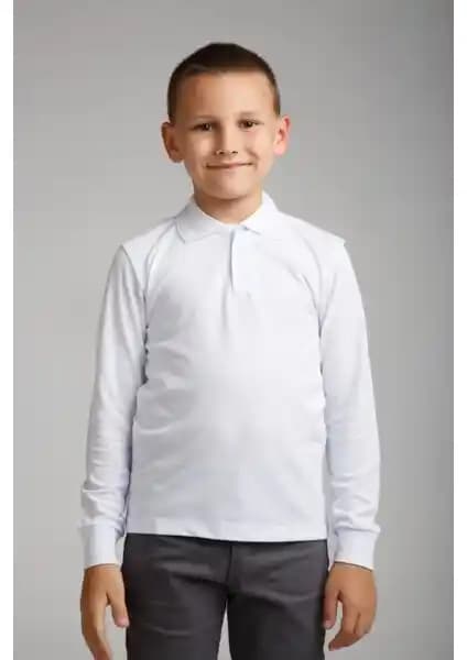 Ada Bebek Uzun Kollu Polo Yaka Penye Çocuk Gömleği Beyaz Renkli Şıklık ve Konfor Sunar