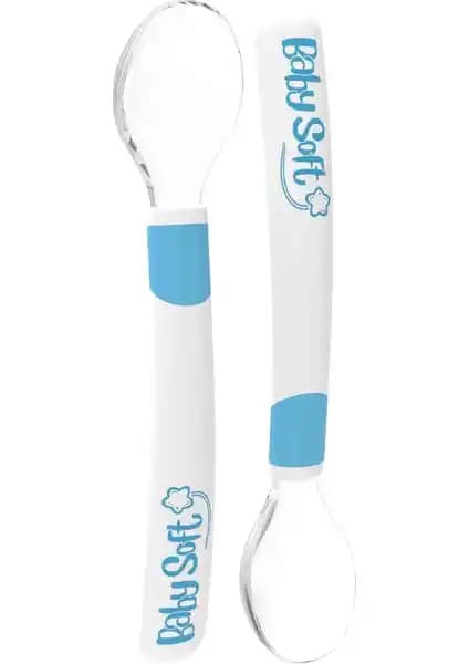 BabySoft 2'li Silikon Mama Kaşığı Mavi Bebekler İçin Güvenli ve Konforlu Beslenme Çözümü