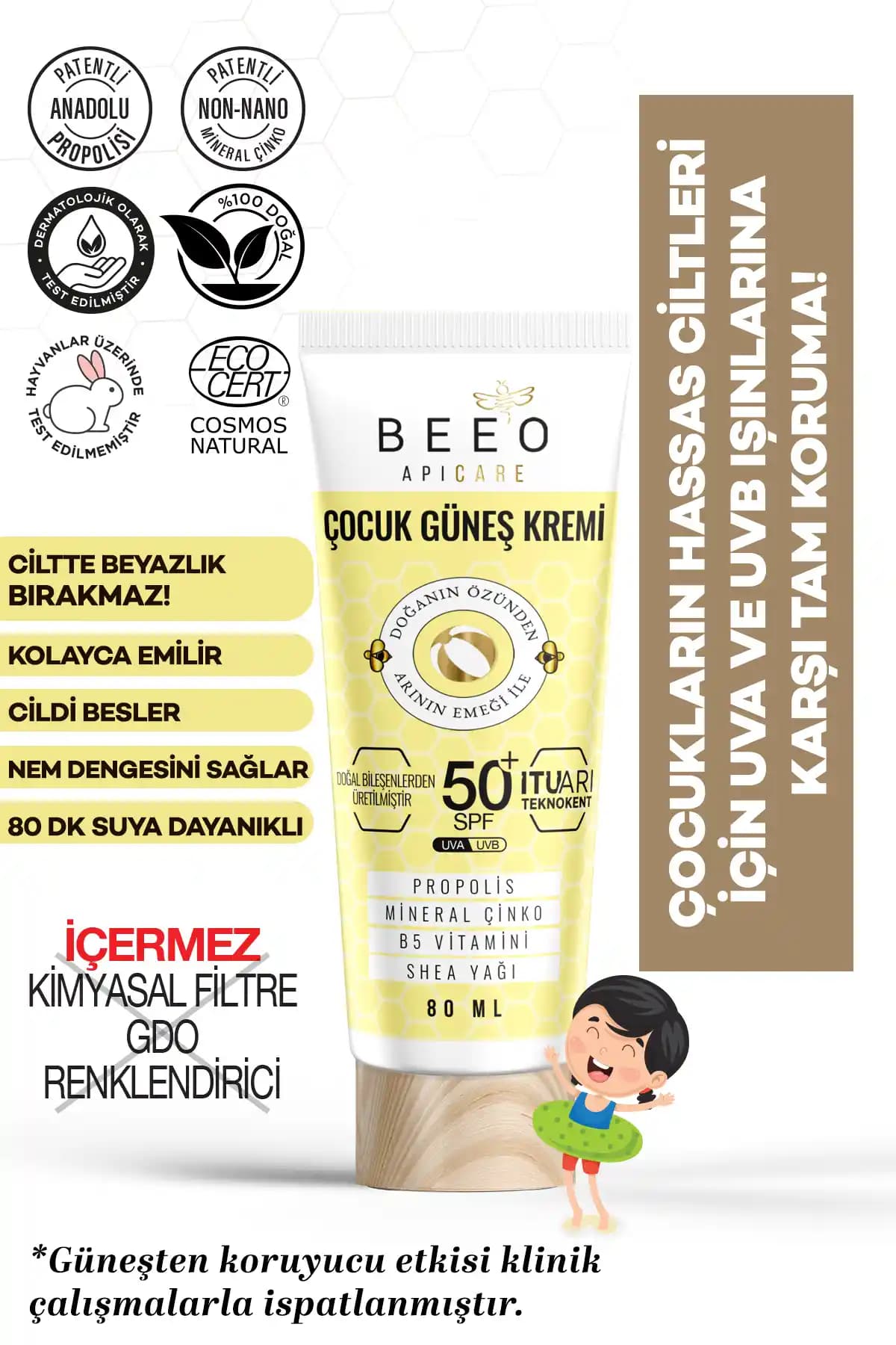 BEE'O Propolisli Çocuk Güneş Kremi 50+ SPF ile Güvenle Güneşin Tânını Çıkarın