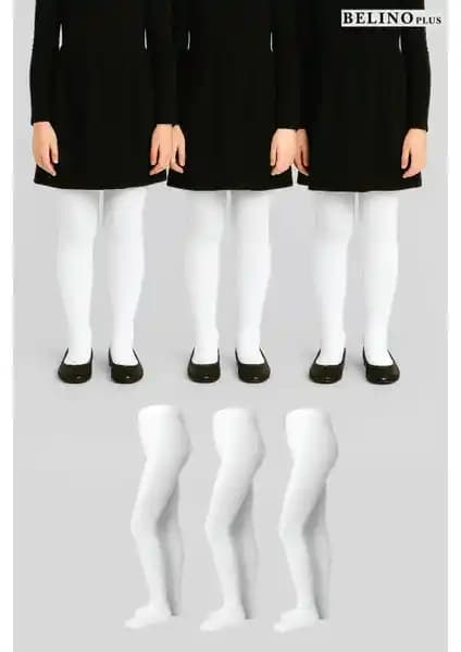 Belyy Socks Beyaz Renk 3’lü Paket Kız Çocuk Pamuklu Düz Çorapları Günlük Kullanım İçin