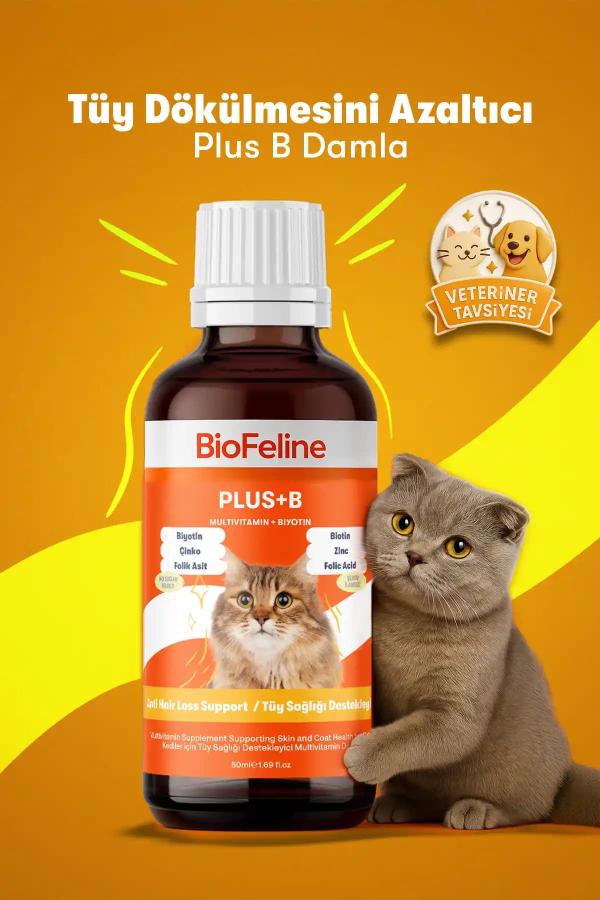 BioFeline Plus B Damla ile Kedinizin Tüy ve Deri Sağlığını Güçlendirin