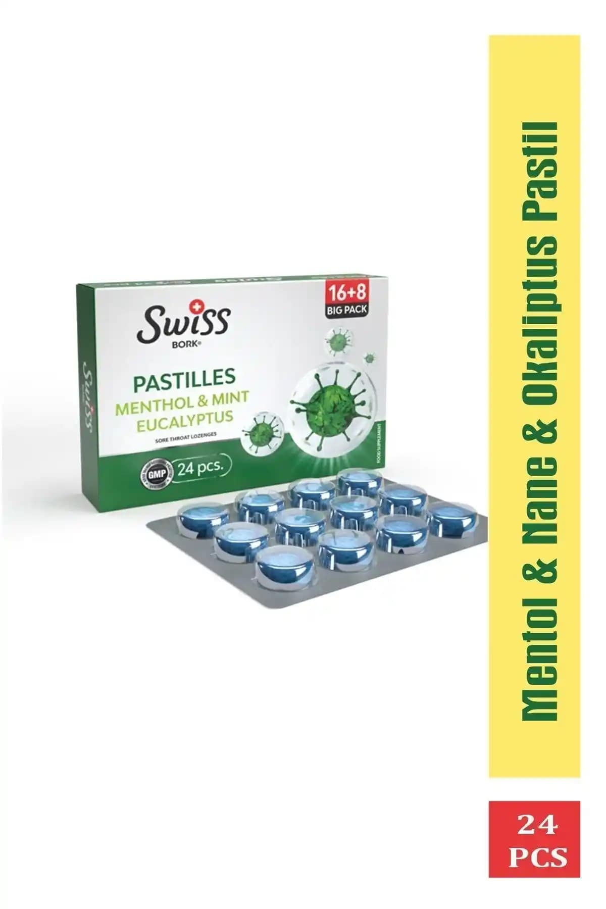 Bork Swiss Natural Mentol Nane ve Okaliptüs Pastilleri Boğaz Rahatlatıcı ve Solunum Desteği Sağlar