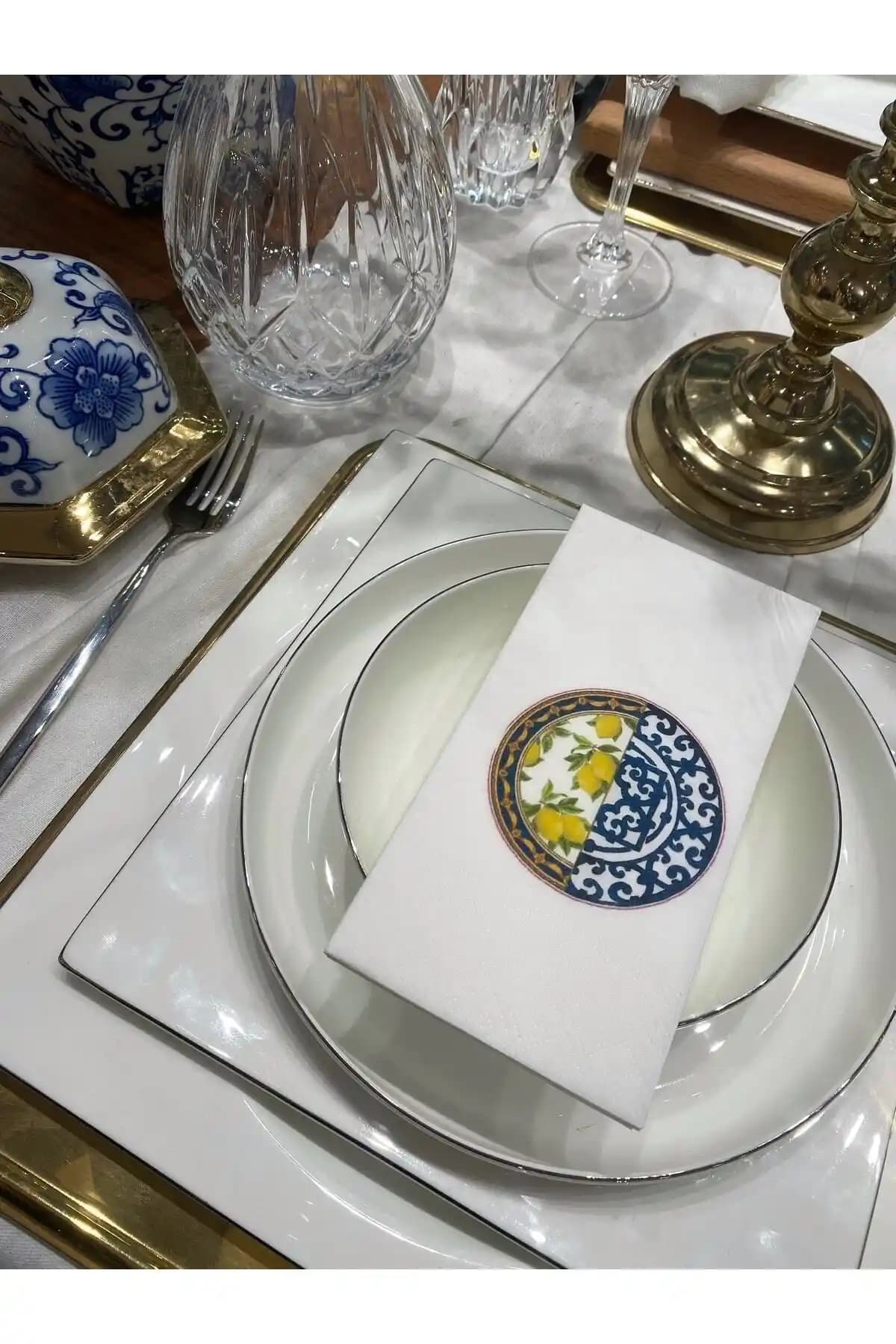 Busrasdesign Kr3 Mavi Limonlu Sunum Peçetesi: Şık ve Dayanıklı Sofra Dekorasyonu Ürünü