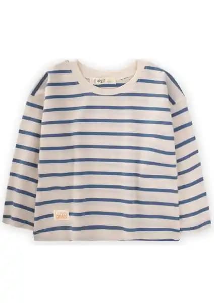 Cigit Erkek Çocuklar İçin Çizgili Mevsimlik Pamuk Tişörtü Şık ve Rahat Kullanım