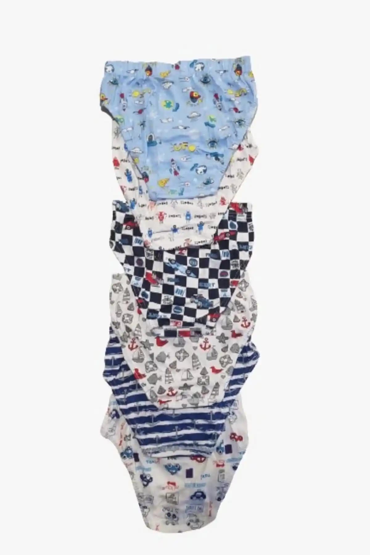 Çocuklar İçin Konforlu ve Şık Elastan Desenli Slip Külotlar 6'lı Paket