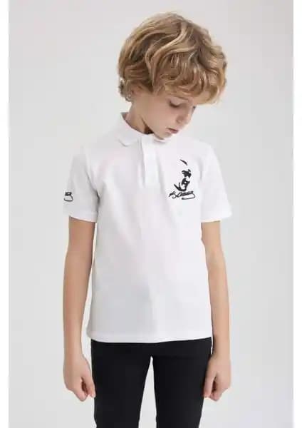 DeFacto Erkek Çocuk Atatürk Baskılı Kısa Kollu Polo Tişörtü Günlük ve Bayram Kullanımı İçin