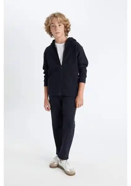 DeFacto Erkek Çocuk Lacivert Beli Lastikli Düz Paça Okul Eşofman Altı