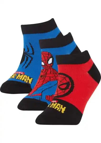 DeFacto Erkek Çocuk Marvel Spiderman Pamuklu 3'lü Patik Çorap Seti Günlük Kullanım İçin Uygun
