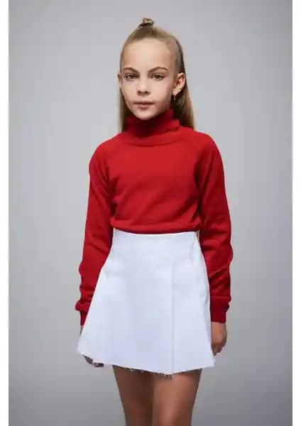 DeFacto Kız Çocuk Balıkçı Yaka Kırmızı Kazak R1953A623WN Günlük ve Şık Kullanım İçin