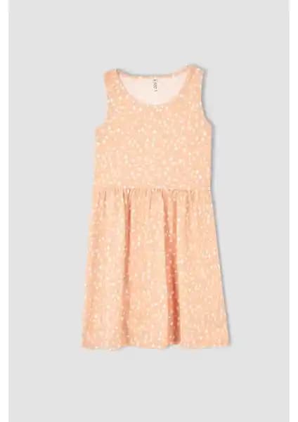 DeFacto Kız Çocukları İçin Yazlık Pamuklu Desenli Elbise Geniş Beden Seçenekleriyle