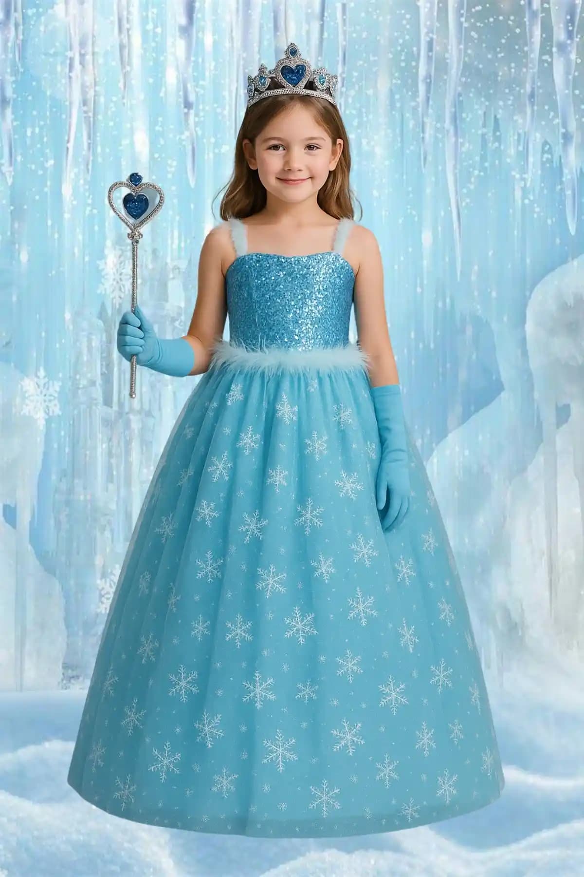Elsa Karlar Ülkesi Temalı Çocuk Mavi Elbise ve Kostüm Seçenekleri