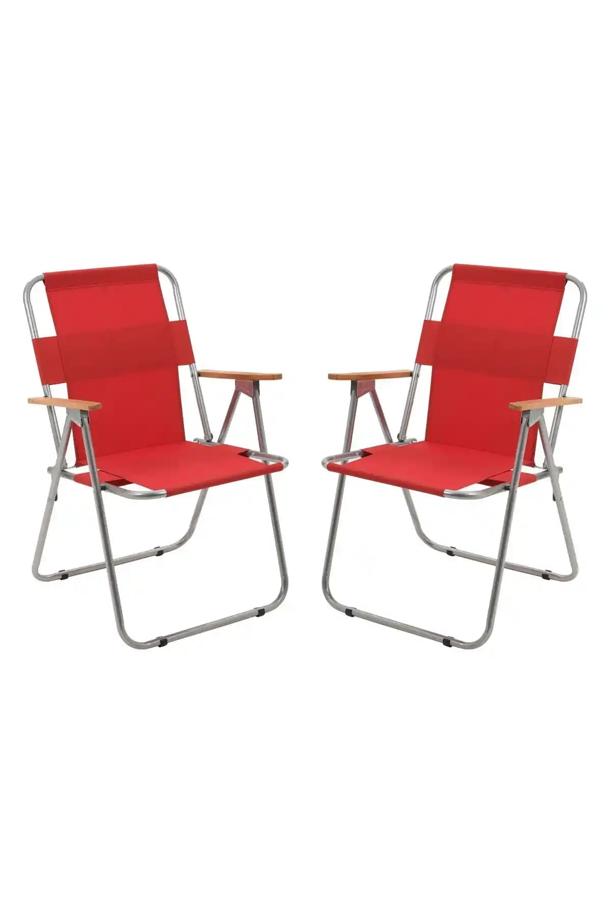 Exent 2'li Ağaç Kollu Katlanır Piknik ve Kamp Sandalyesi Dayanıklı ve Pratik Kullanım İçin