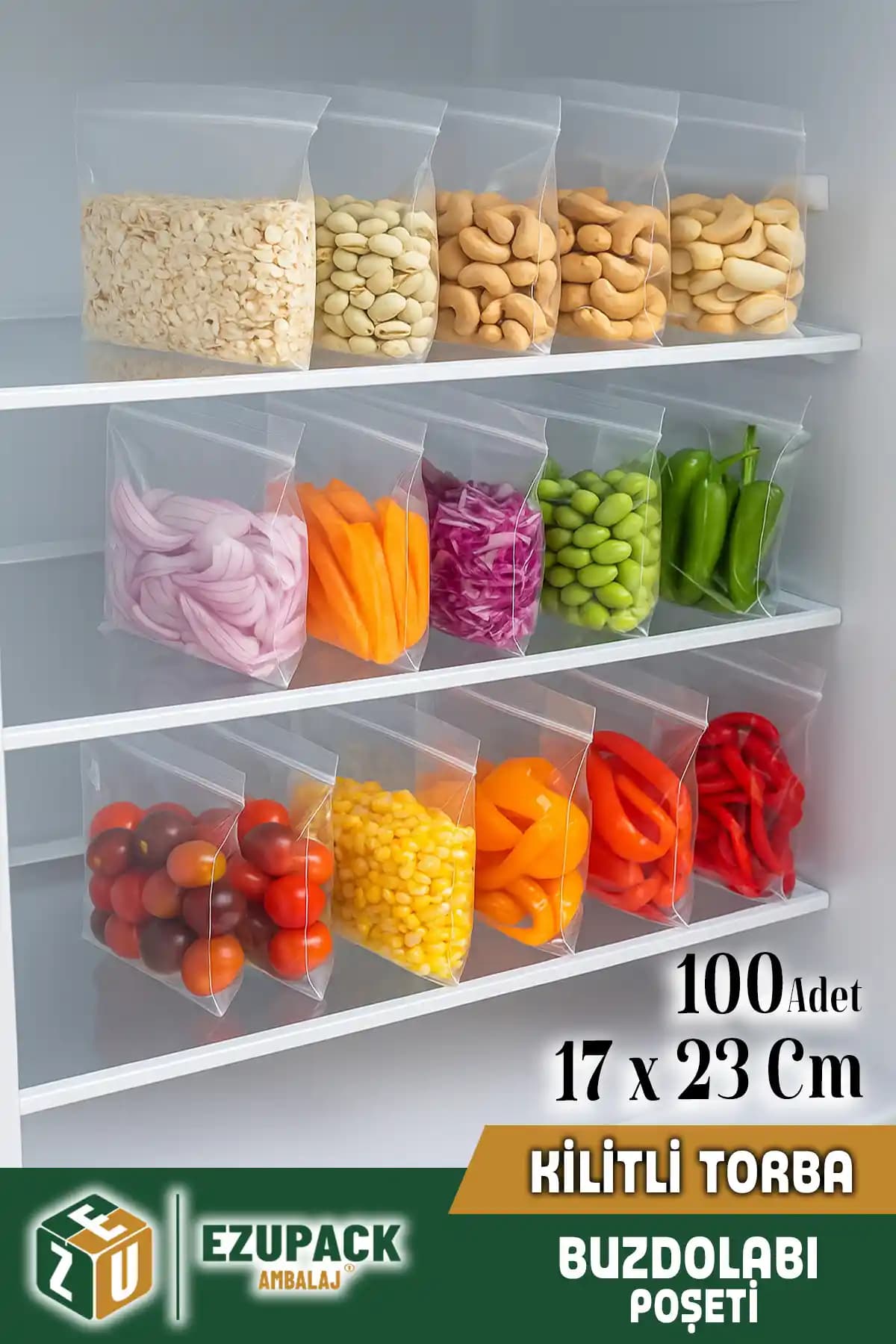 Ezupack 100'lü Kilitli Buzdolabı Poşetleri Gıda Saklama ve Hijyenik Kullanım