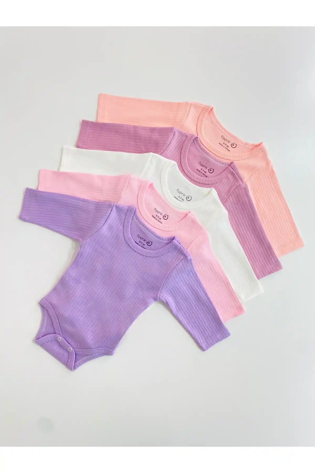 FİYONK BEBE 5'li %100 Pamuklu Uzun Kollu Zıbın Seti Günlük Kullanım İçin Uygun