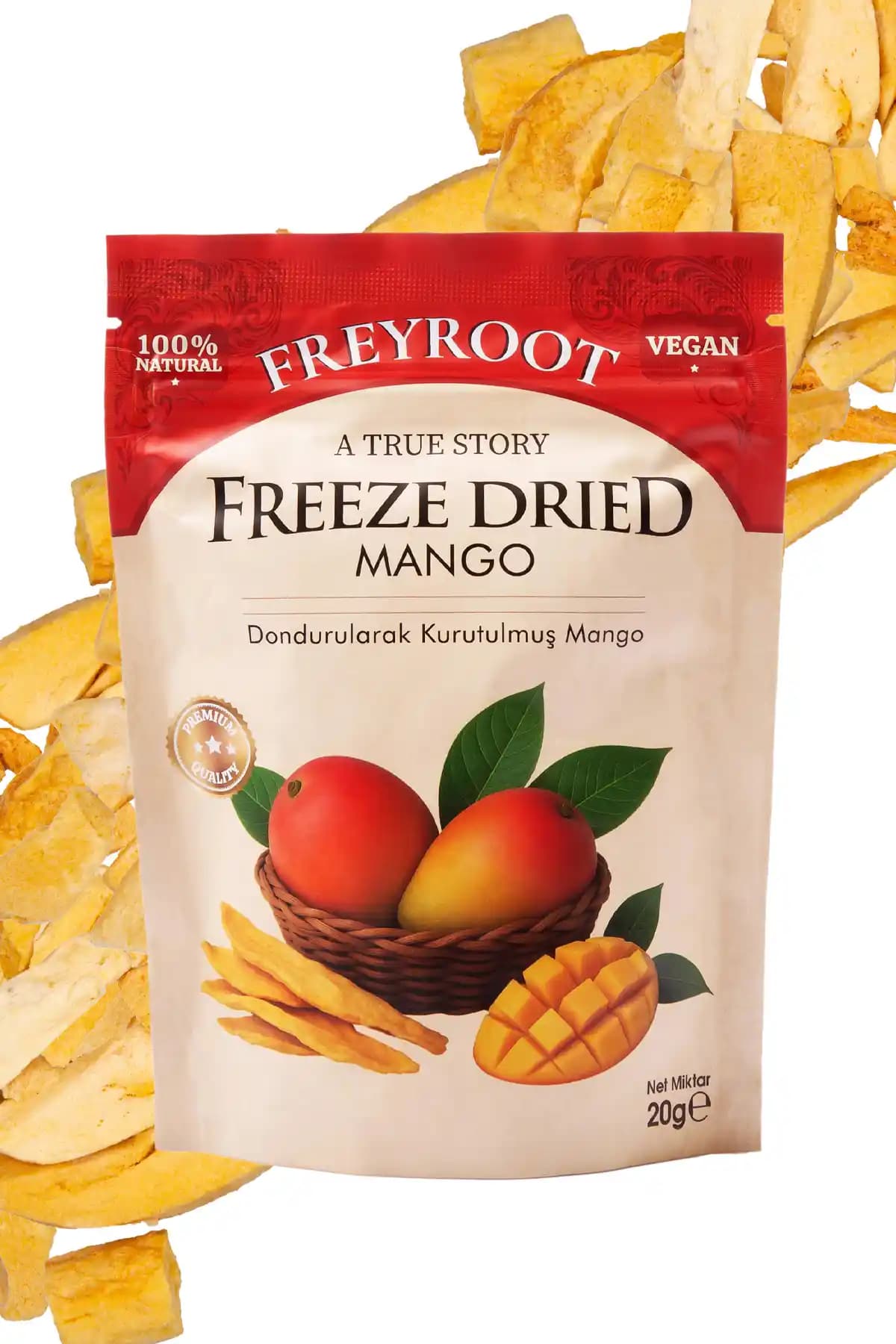 Freyroot Dondurularak Kurutulmuş Mango Sağlıklı ve Katkısız Meyve Atıştırması