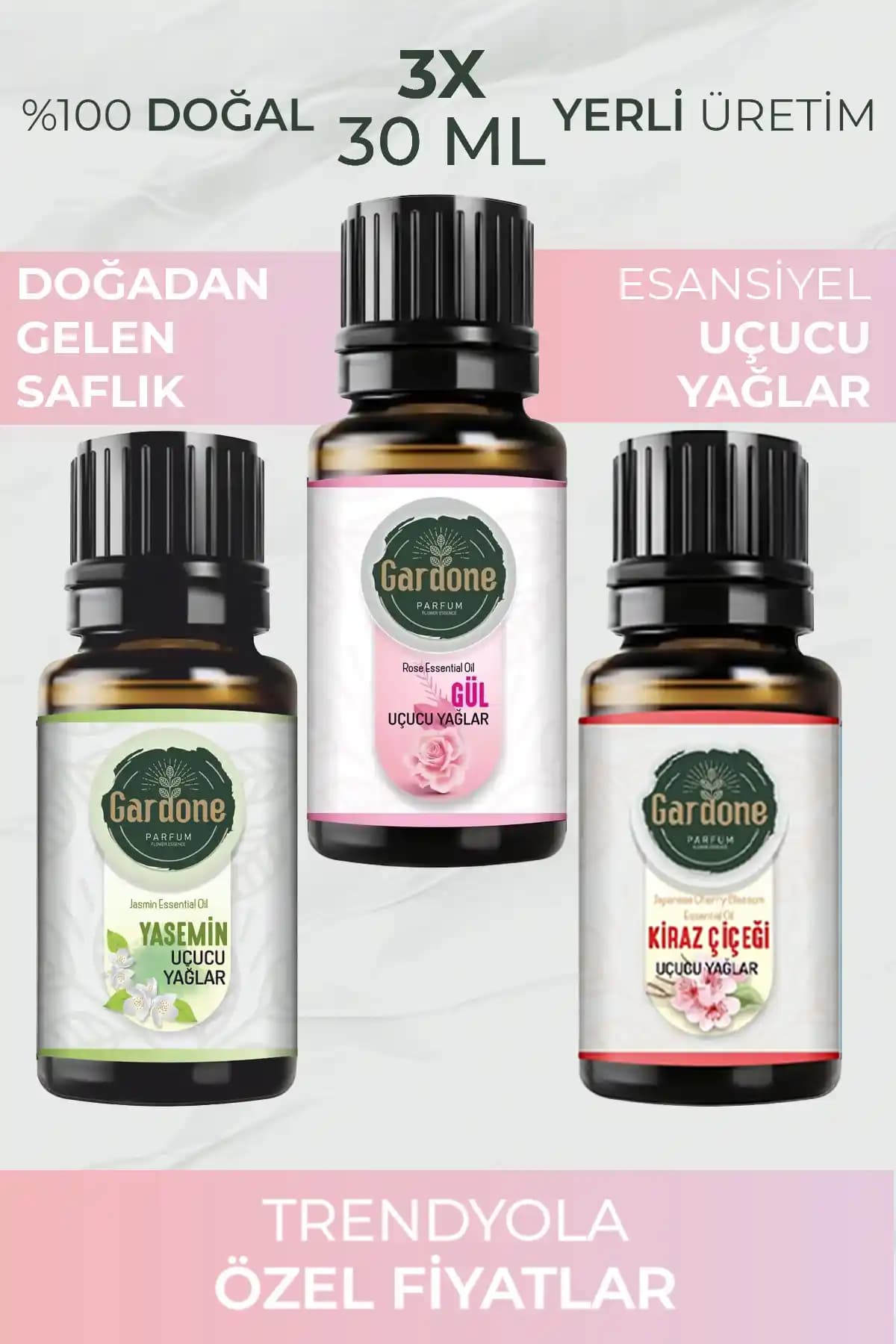 Gardone 3'lü Esansiyel Uçucu Yağlar Seti Doğal Aromaterapi ve Temizlik İçin Uygun