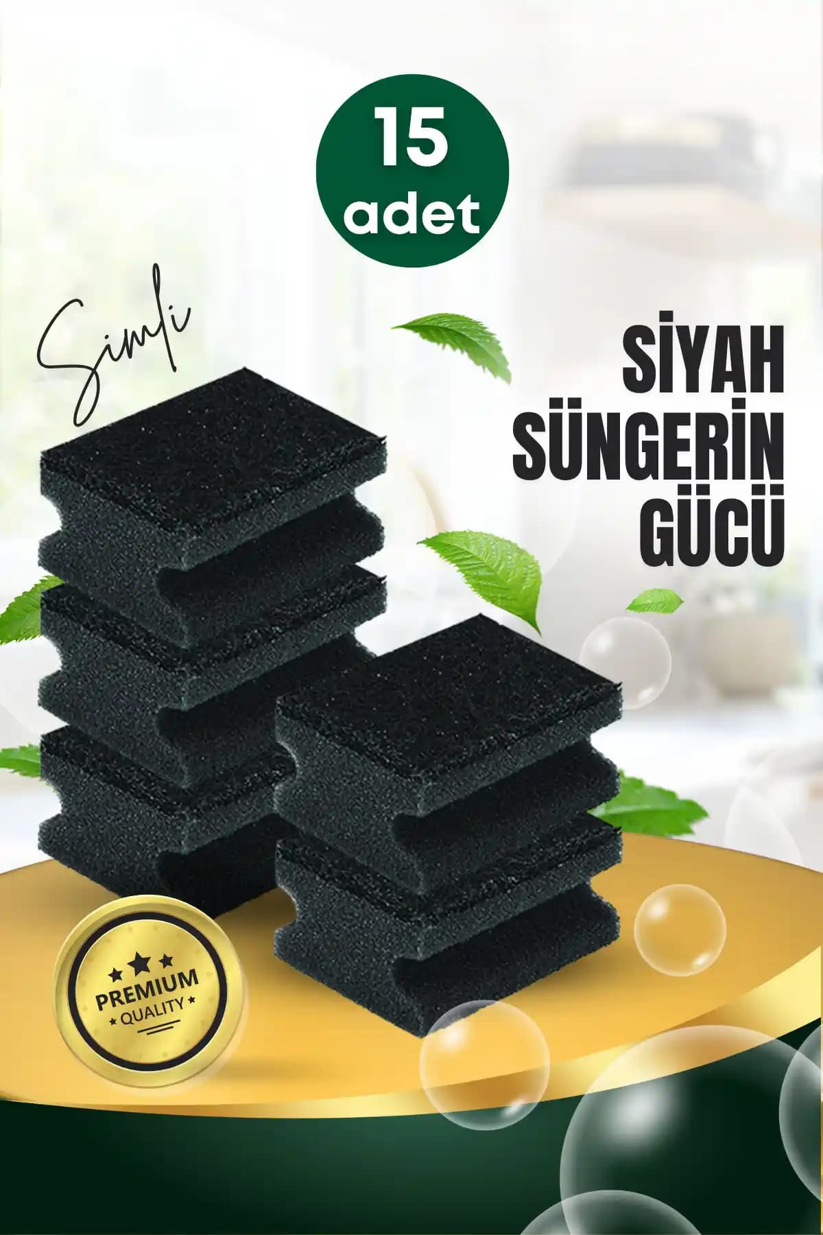 GRİMOR Life 15 Adet Oluklu Siyah Simli Bulaşık Süngeri Dayanıklı ve Estetik Tasarım