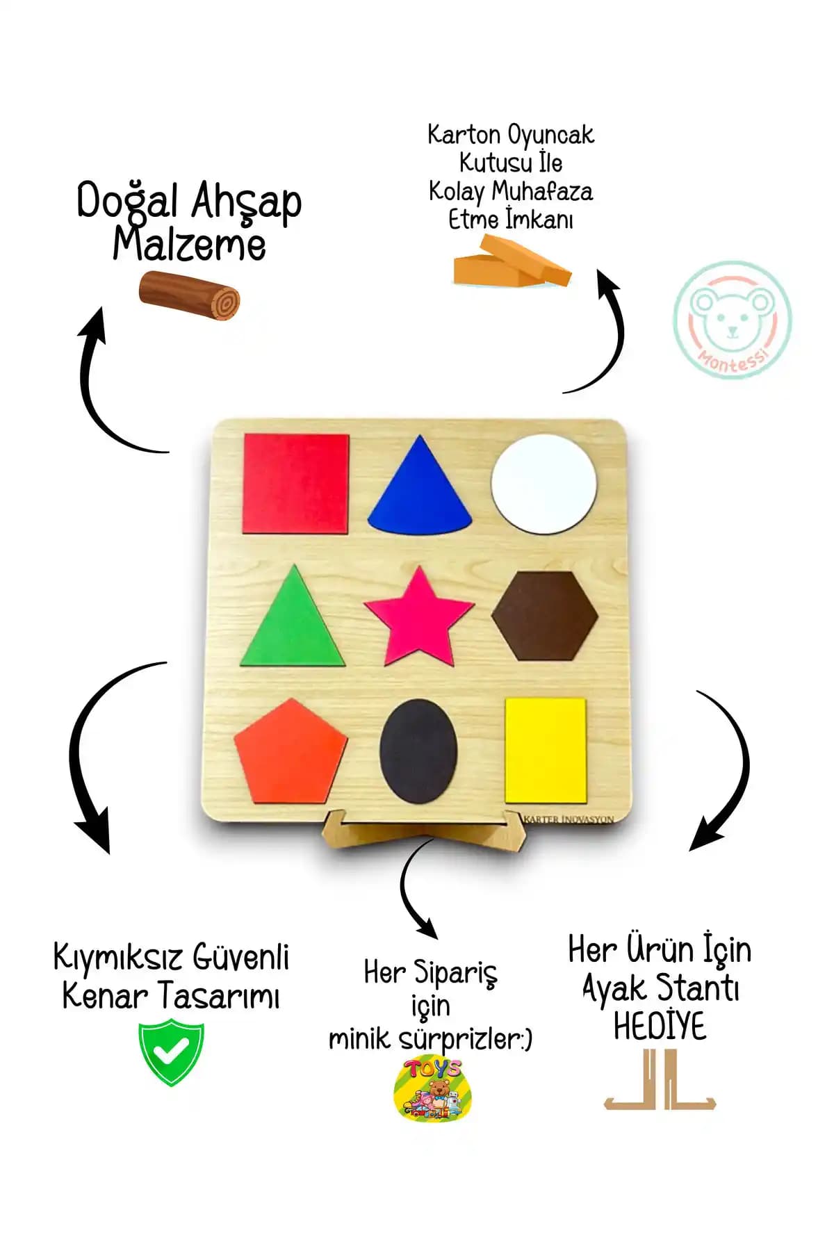 Karter İnovasyon Tak Çıkar Puzzle Eğitim Seti Çocuklar İçin Güvenli ve Eğitici Montessori Oyunu