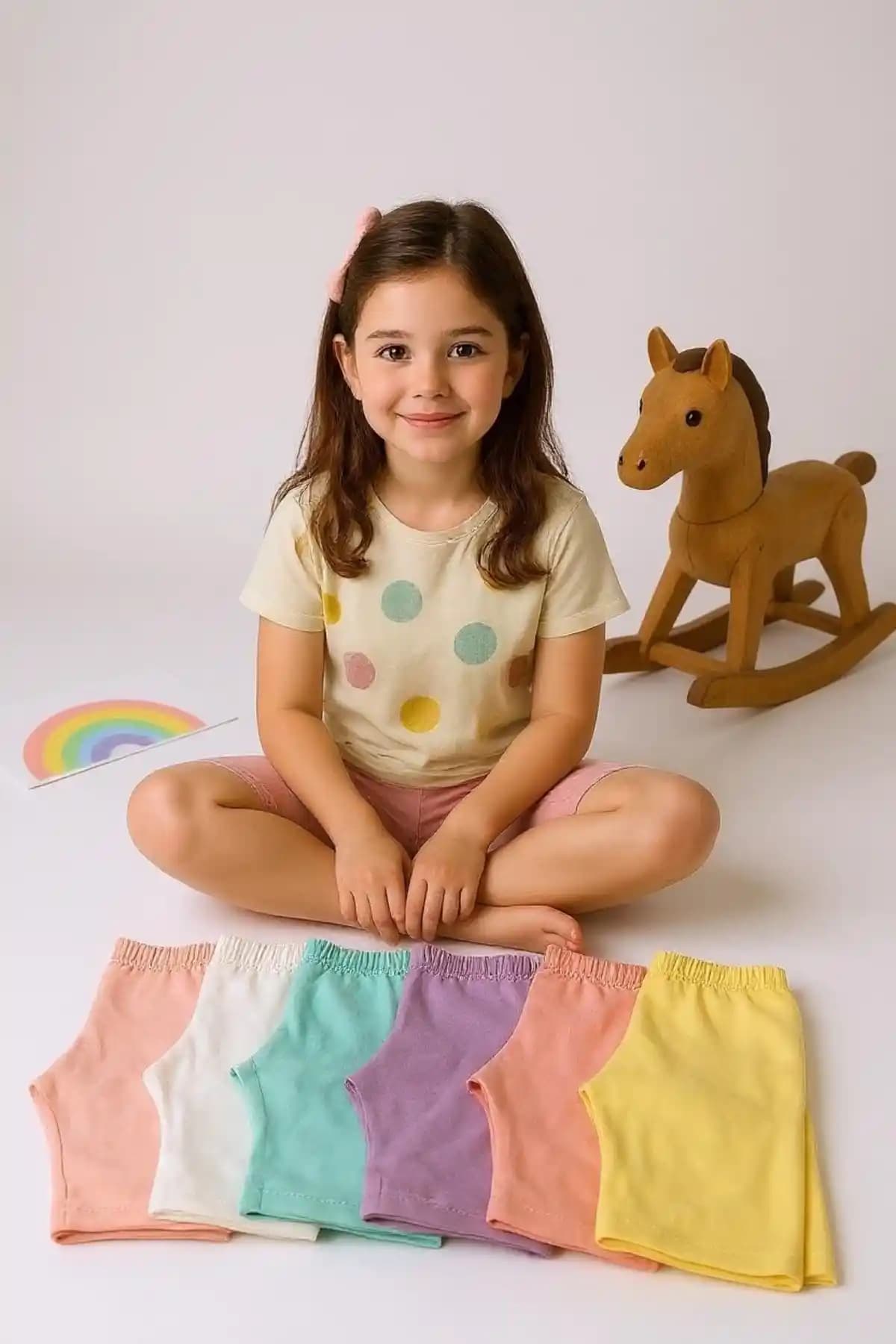 Katmirra 6'lı Kız Çocuk Diz Üstü Pamuklu Taytlar Günlük Kullanım ve Şıklık İçin