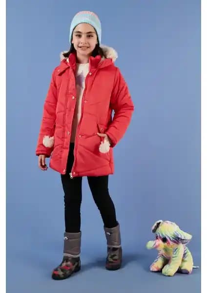 Lela Kız Çocuk İç Astarlı Kapüşonlu Şişme Montu Modern ve Sıcak Kış Giyim Seçeneği