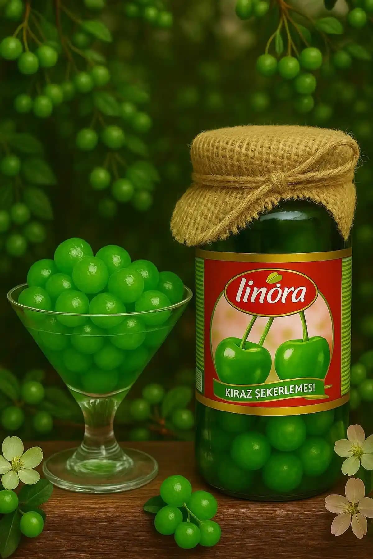 LİNORA Yeşil Kiraz Şekerleme Kavanozu 500g Doğal ve Sağlıklı Atıştırmalık Seçeneği