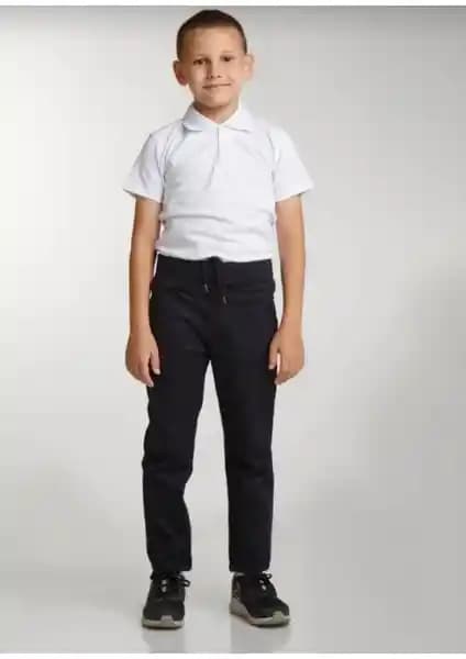 Mavimoure Çocuk Beli Ribanalı Tam Lastikli Kanvas Kumaş Okul Pantolonu