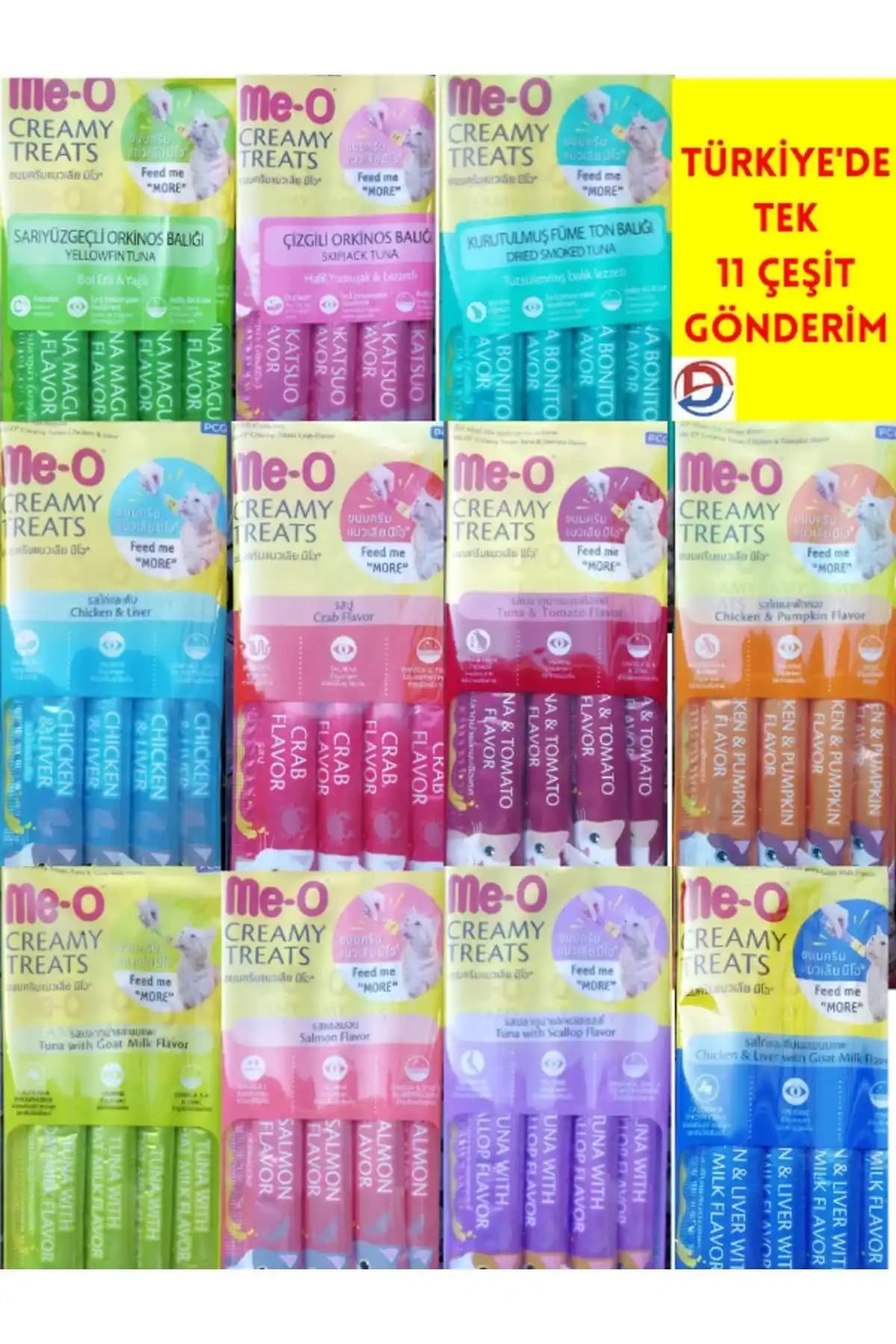 Me-O Creamy Treats 11'li Karma Paket: Yüksek Kaliteli Lezzetli Kedi Ödülleri